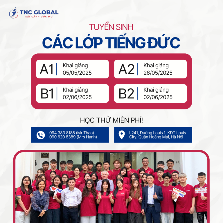 Tuyển sinh các lớp tiếng Đức A1, A2, B1, B2 – Tháng 5 & 6/2025